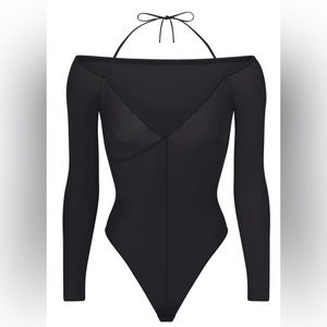 SKIMS Jelly Sheer Off The Shoulder Bodysuit in BLACK